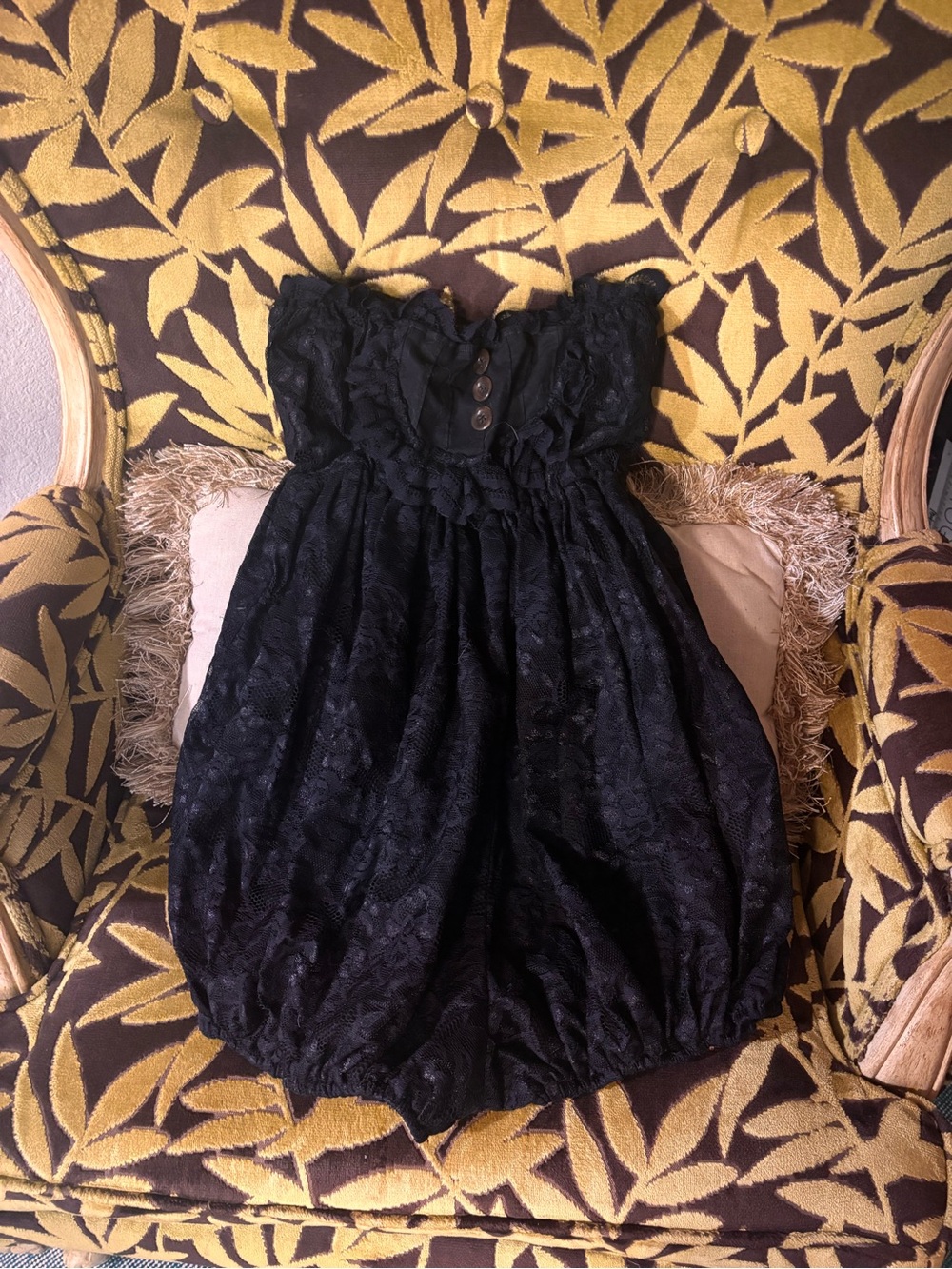 Source Unknown Black Lace One-Piece Swim Romper